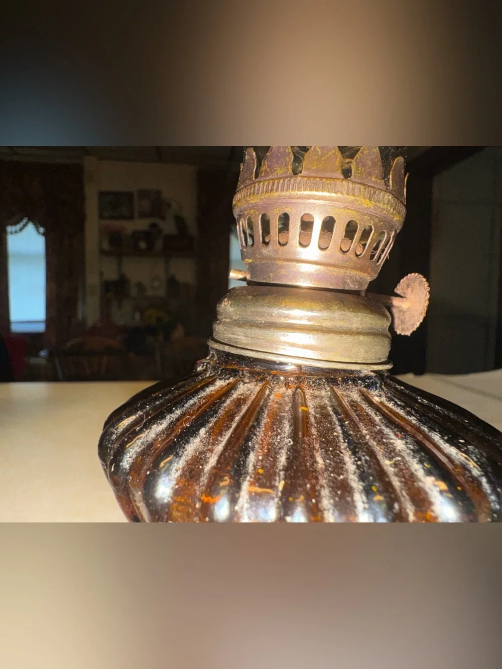 Vintage Miniature hurricane glass oil lamp